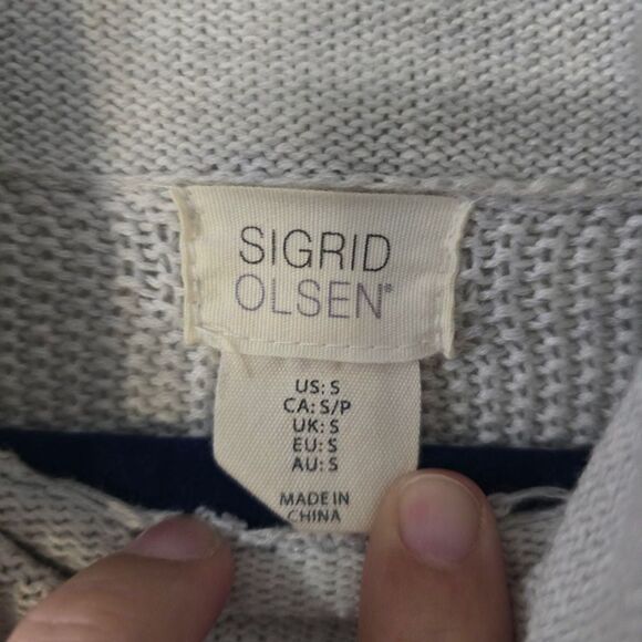 Sigrid Olsen Sweater Womens S Small High Cowl Neck Thumb Holes Gray Waffle Knit - Picture 3 of 5